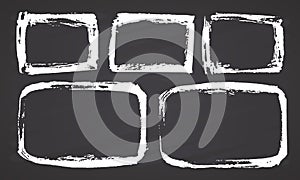 Frames and text boxes, grunge textured hand drawn elements set, vector illustration on chalkboard background