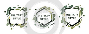 Frames for text in military style. Template for logo design, business cards, invitations, gift cards, flyers and brochures. Vector