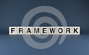 Framework. Cubes form the word Framework