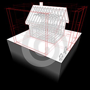 Framework house with dimensions diagram