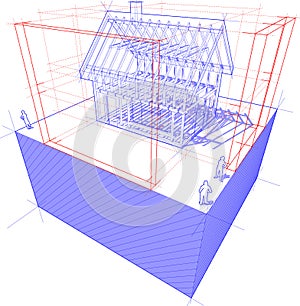 Framework house with dimensions diagram photo