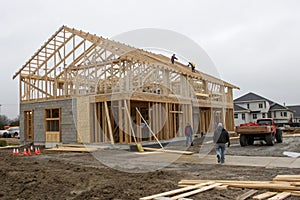 Framework of house under construction photo