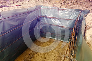 Framework of metal bars prepared for cellar base