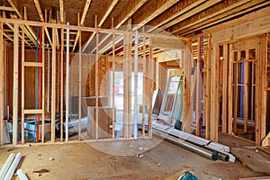 Framing beam of new house under construction home framing