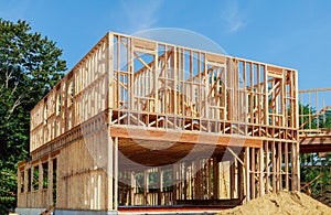 Framing beam of new house under construction home framing