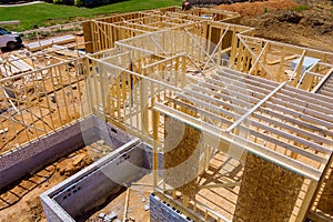 Framing beam of new house under construction home framing