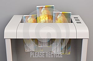 Franc Banknotes In Shredder