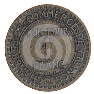 France 1 Franc coin 1923 copper-aluminum Chambers of Commerce French
