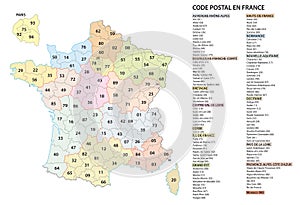France 2 digit postcodes postal codes vector map