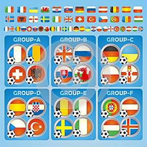 France 2016 football icons flags of the participating countries.