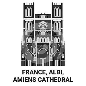 France, Albi, Amiens Cathedral travel landmark vector illustration
