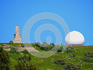 France , Alsace , the monument of the Blue Devils and the radar dome at the big balloon,
