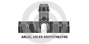 France, Arles, Arles Amphitheatre, travel landmark vector illustration