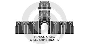 France, Arles, Arles Amphitheatre travel landmark vector illustration