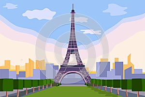 France background. City landmark. Paris tour with famous building and attractions. Tourists travel. Love French capital