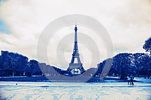France background Eiffel tower winter old
