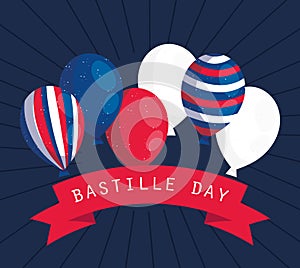 France balloons with ribbon of happy bastille day vector design