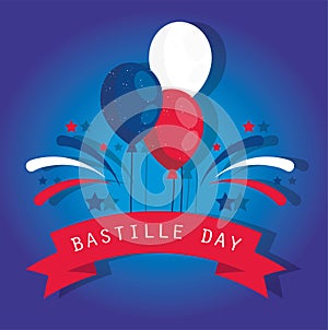 France balloons with ribbon of happy bastille day vector design