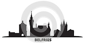 France, Belfries city skyline isolated vector illustration. France, Belfries travel black cityscape