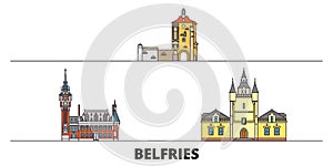 France, Belfries flat landmarks vector illustration. France, Belfries line city with famous travel sights, skyline