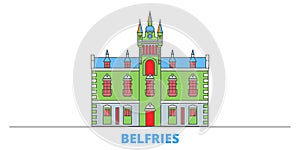 France, Belfries Landmark line cityscape, flat vector. Travel city landmark, oultine illustration, line world icons