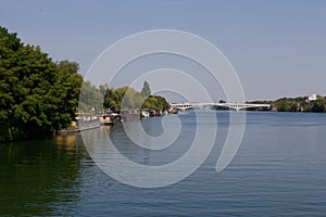 France Bezons Boats moored on bank of River Seine  847666