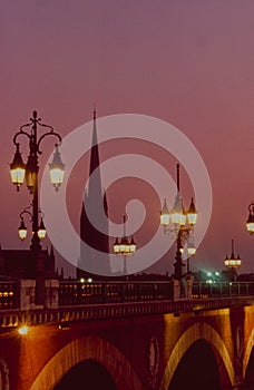 France: Bordeau bridge by night