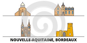 France, Bordeaux flat landmarks vector illustration. France, Bordeaux line city with famous travel sights, skyline