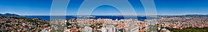 Marseille harbor. Panoramic view including Vieux Port with the Mediteranean Sea and the Frioul archipelago. France