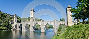 FRANCE CAHORS view the medieval bridge in Cahors town. The town