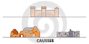 France, Causses flat landmarks vector illustration. France, Causses line city with famous travel sights, skyline, design