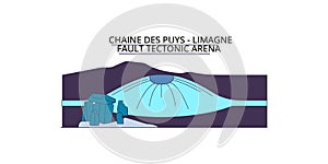 France, Chaine Des Puys tourism landmarks, vector city travel illustration