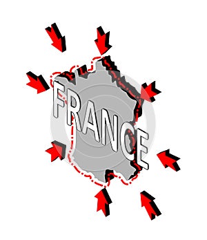 France closes borders, quarantine, protection against coronavirus. Ban on crossing borders. Vector isometric image of France map