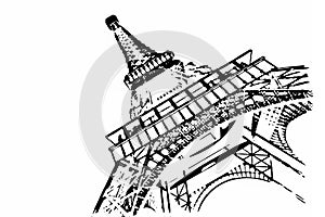 France Concept. Paris Sketches Hand Drawing Style Eiffel Tower. 3d Rendering