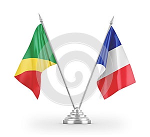 France and Congo table flags isolated on white 3D rendering