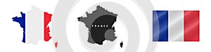 France. Detailed flag map. Detailed silhouette. Waving flag. Vector illustration