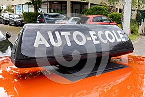 france driving school in france panel on student learning car roof with sign text french auto ecole