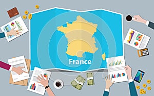 France economy country growth nation team discuss with fold maps view from top