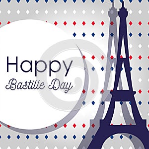 France eiffel tower and circle of happy bastille day vector design