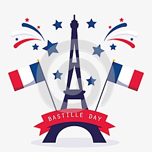 France eiffel tower and flags of happy bastille day vector design