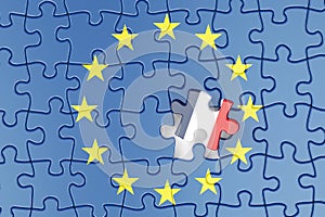 France and EU puzzles from flags, relation concept. 3d rendering