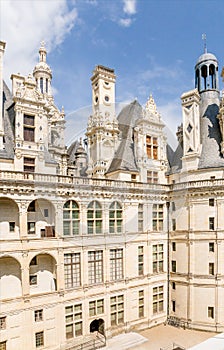 France. Facade of the donjon of the castle of Chambord, 1519 - 1547 years. List of UNESCO.