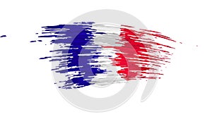 France flag animation. Brush painted french flag on a white background. Brush strokes. Template state patriotic national banner of