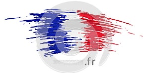 France flag. Brush strokes, grunge. Brush painted french flag on a white background. Vector design, template national poster with