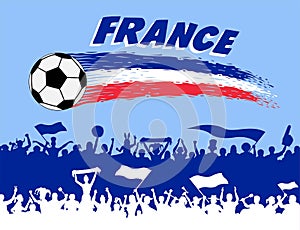 France flag colors with soccer ball and French supporters silhouettes