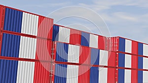 France flag containers are located at the container terminal. Concept for France import and export 3D