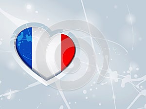 France Flag in the form of a 3D heart and abstract paint spots background