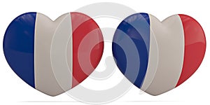 France flag heart symbol isolated on white background. 3D illustration.