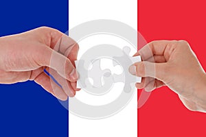 France flag, intergration of a multicultural group of young people
