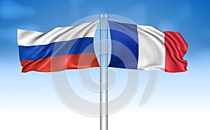 France Flag with Russia Flag with cloudy sky
